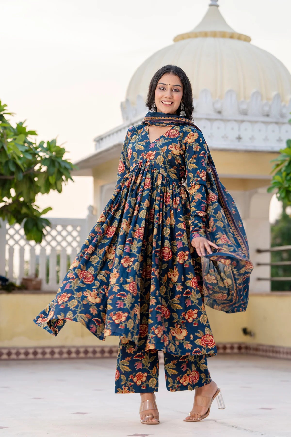 Bagh Suit Set with Full Sleeves & Flared Design