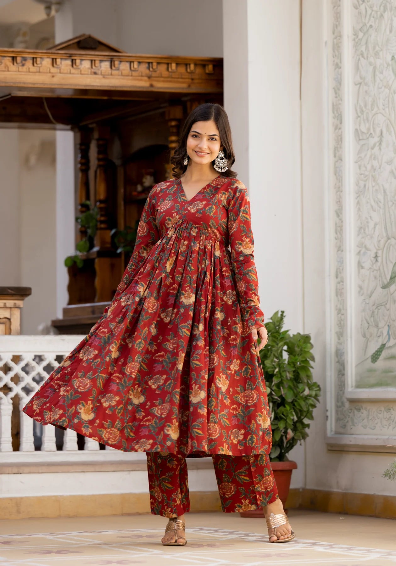 Bagh Suit Set with Full Sleeves & Flared Design