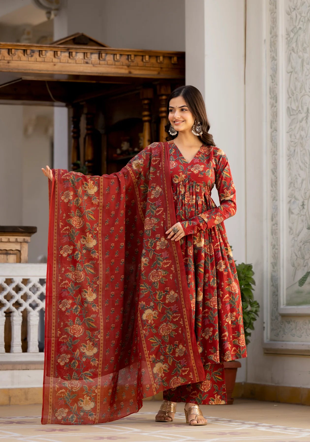 Bagh Suit Set with Full Sleeves & Flared Design