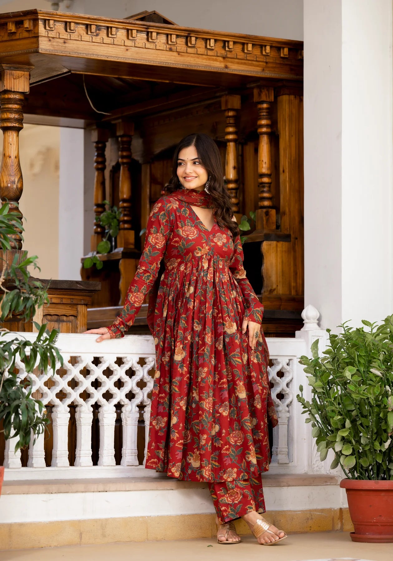Bagh Suit Set with Full Sleeves & Flared Design