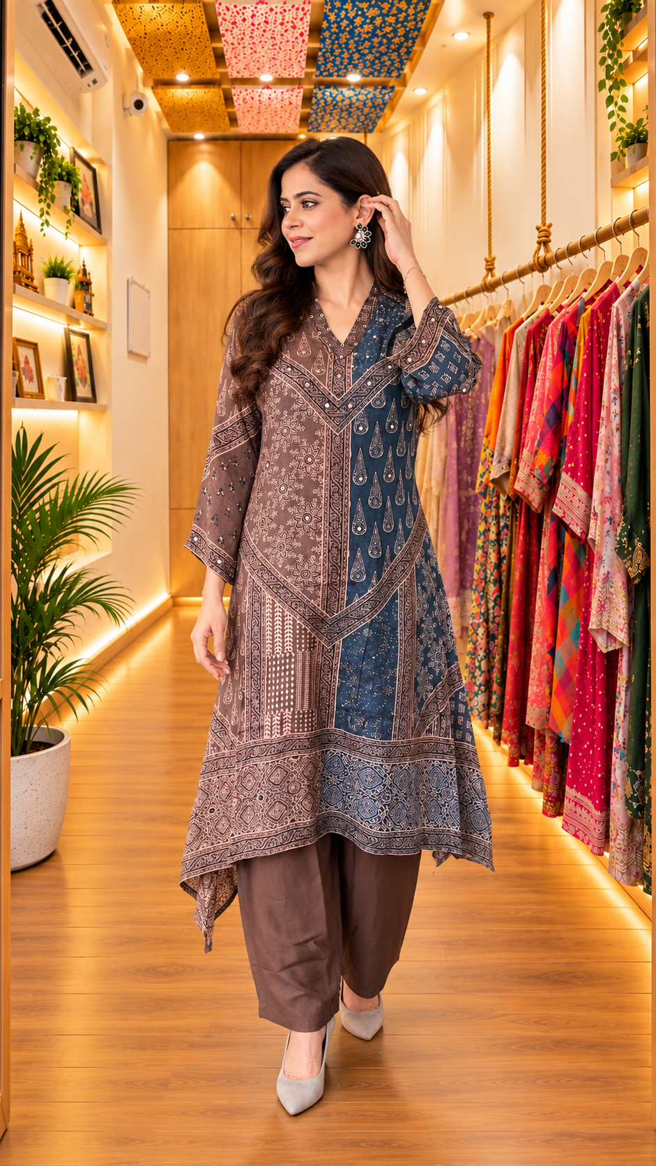 Ajrak Print Silk Coord Set