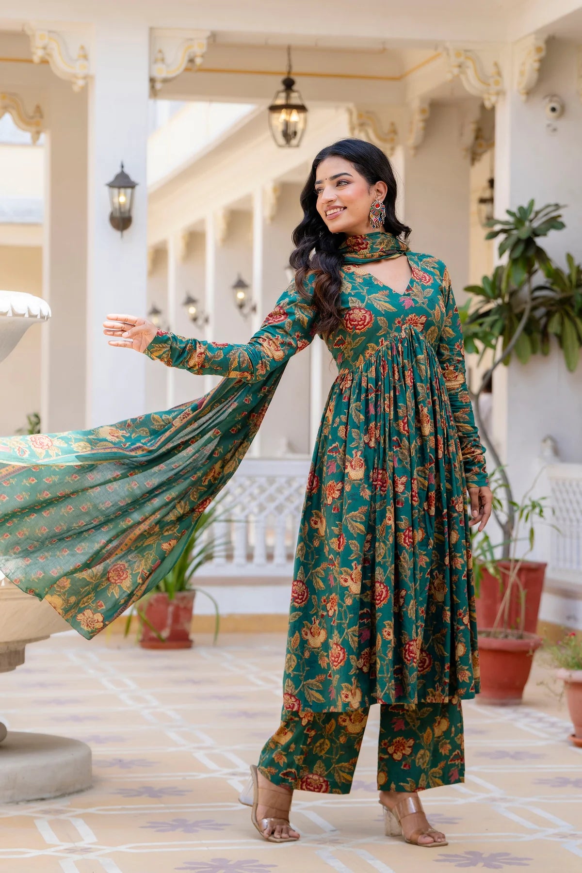 Bagh Suit Set with Full Sleeves & Flared Design