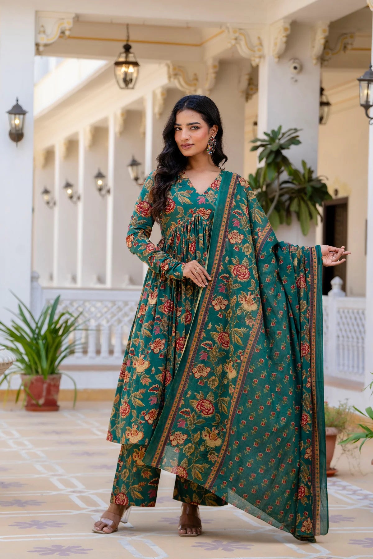 Bagh Suit Set with Full Sleeves & Flared Design
