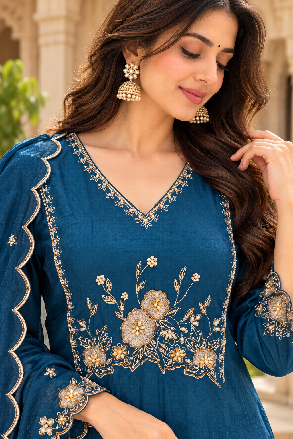 Heavy Handwork Short Kurti 3-Piece Set