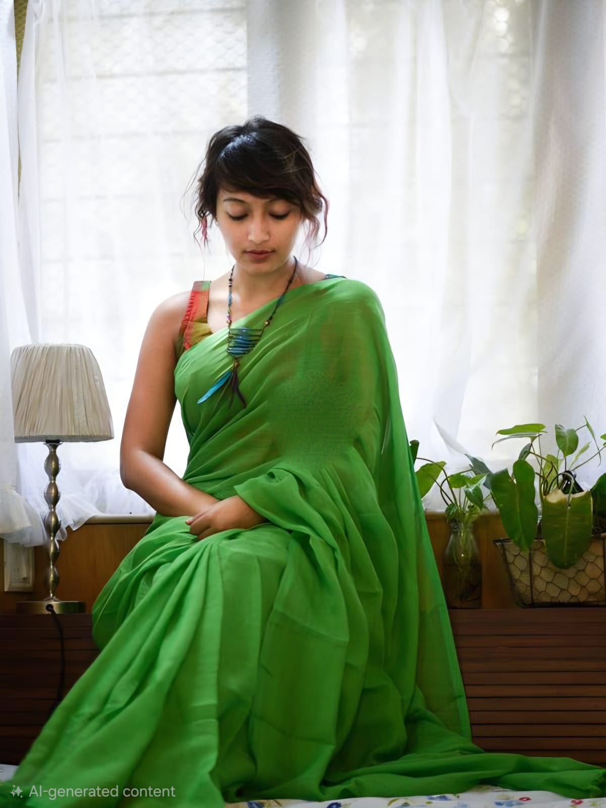 Handwoven Khadi Cotton Saree With Tassels
