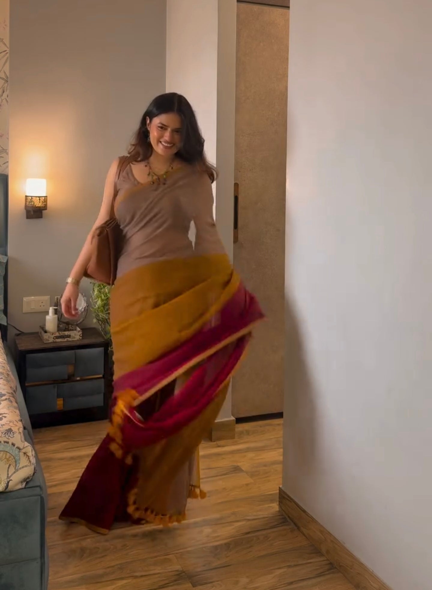 Handwoven Khadi Cotton Saree With Tassels