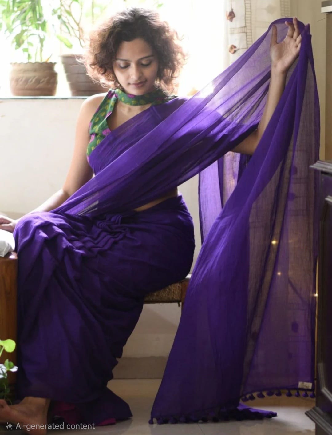 Handwoven Khadi Cotton Saree With Tassels