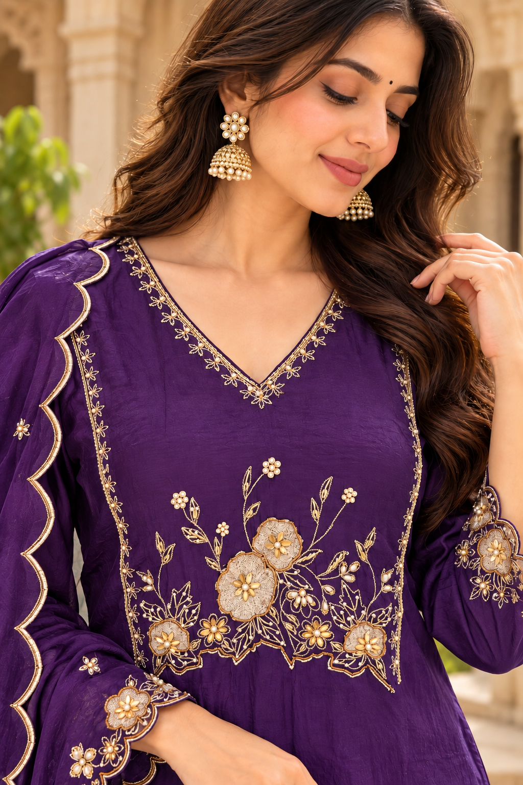 Heavy Handwork Short Kurti 3-Piece Set