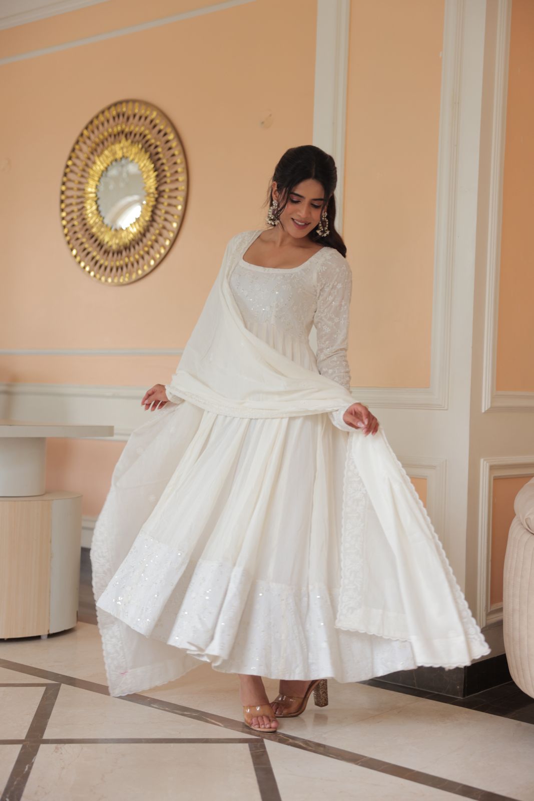 Beautiful Chikankari Fabric Anarkali Dress