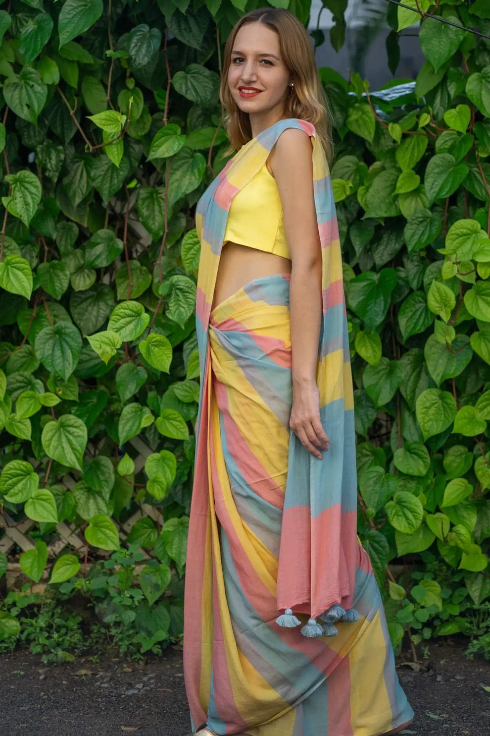 Handwoven Khadi Cotton Saree With Tassels