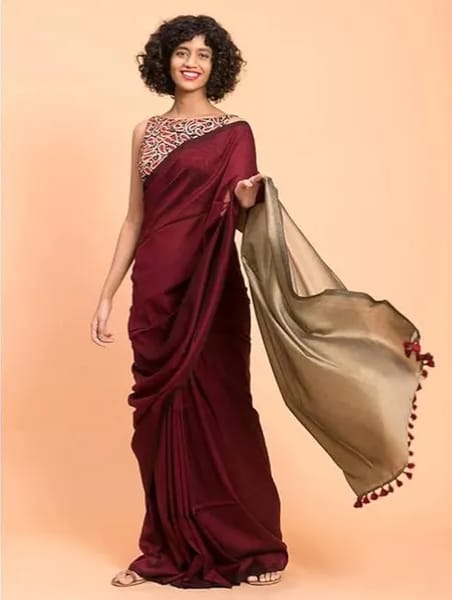 Handwoven Khadi Cotton Saree With Tassels