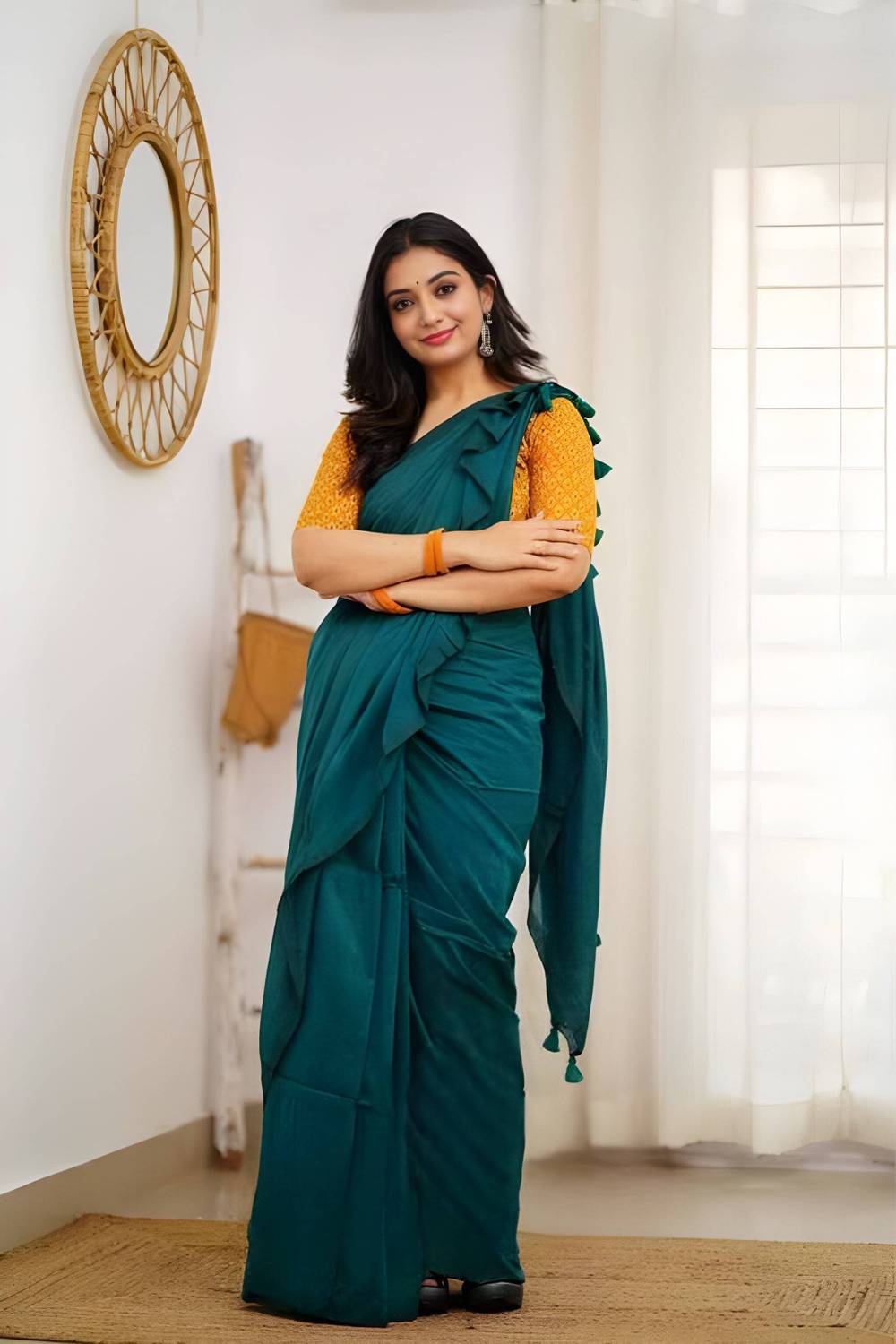 Handwoven Khadi Cotton Saree With Tassels