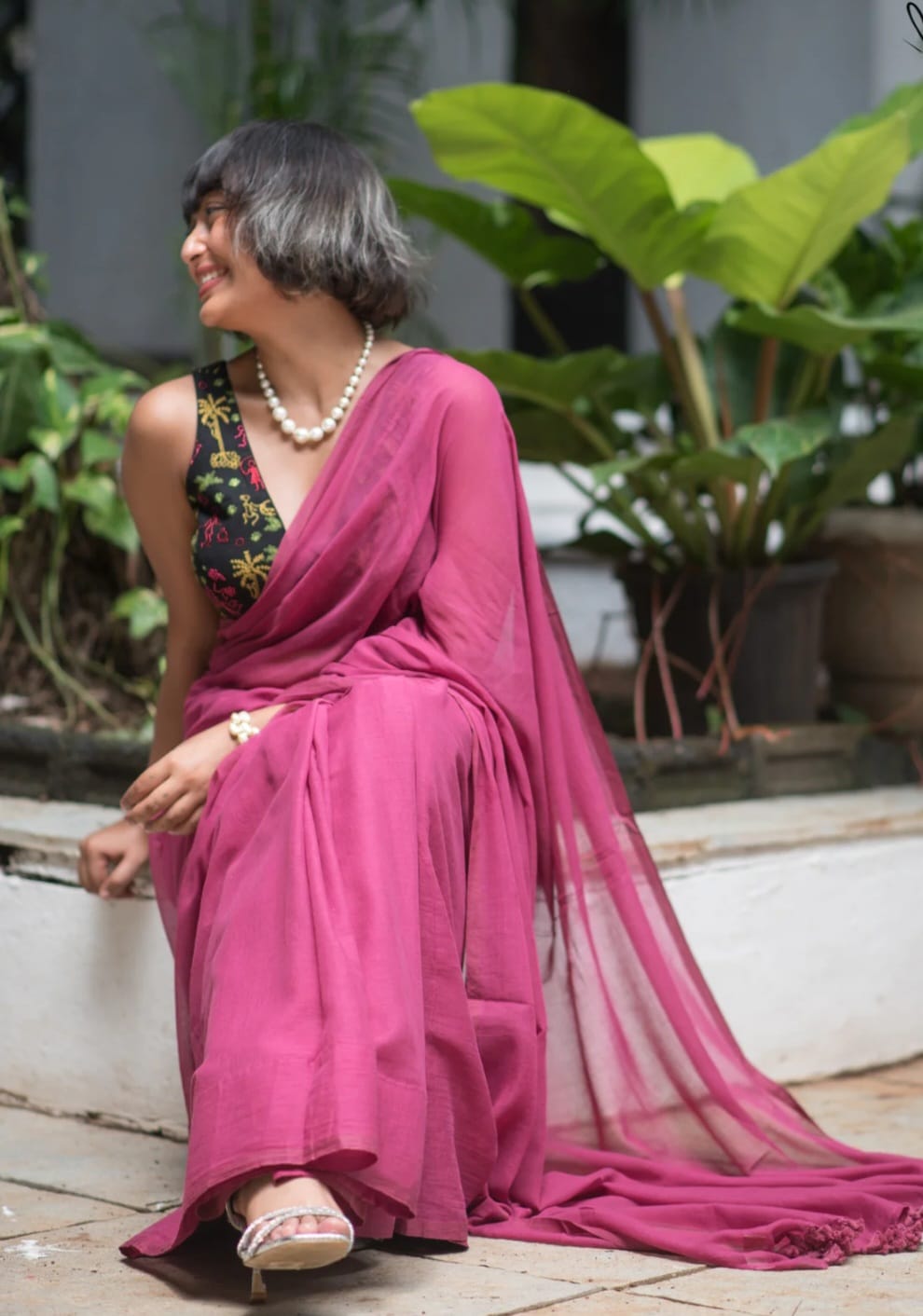 Handwoven Khadi Cotton Saree With Tassels